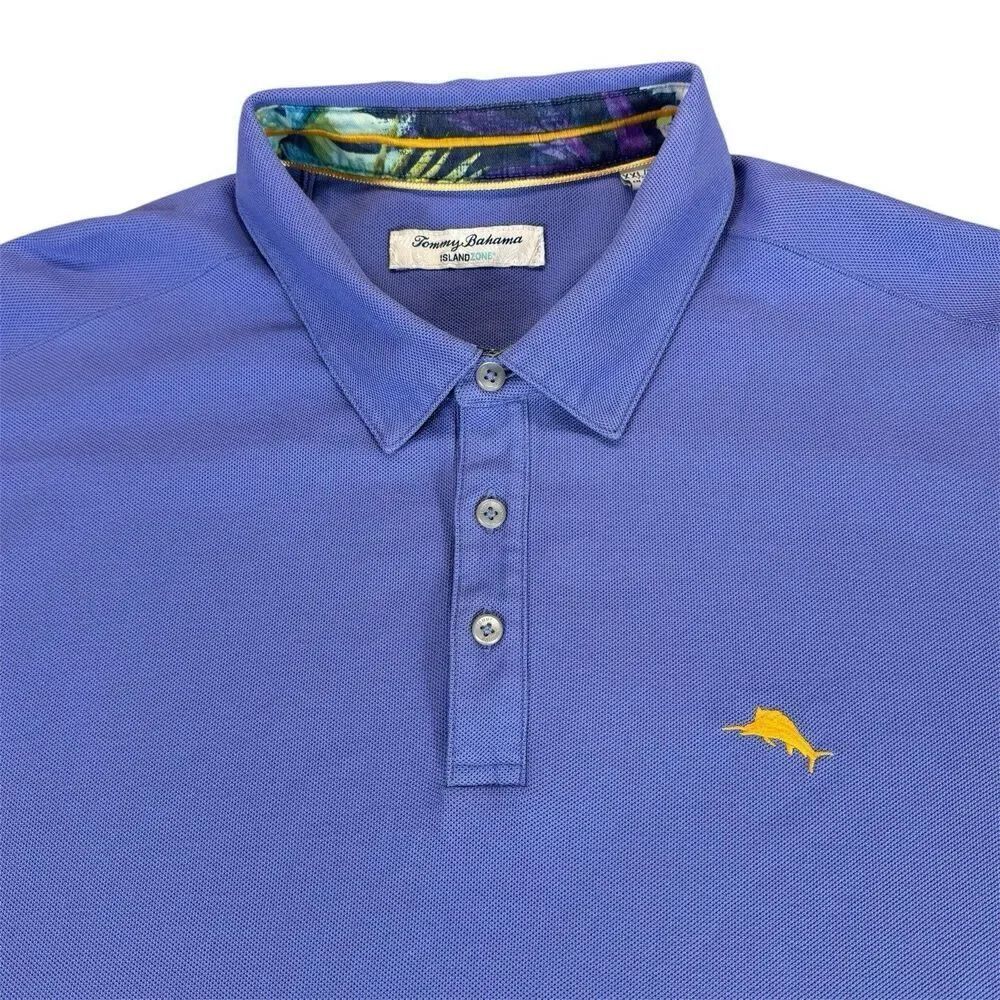 Tommy Bahama Mens Size XXL Lavender Polo Shirt Yellow Marlin Casual Short Sleeve